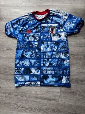 adidas Blue Japan Graphic Anime Panel Soccer Jersey with Red Trim men’s L